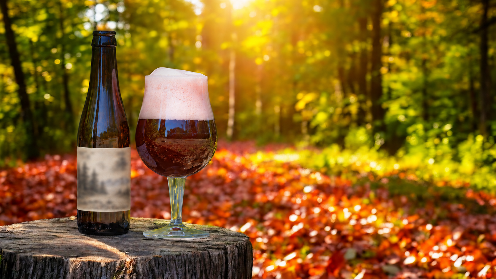 Halte de dégustation de bière dans un paysage verdoyant pendant une randonnée brassicole.