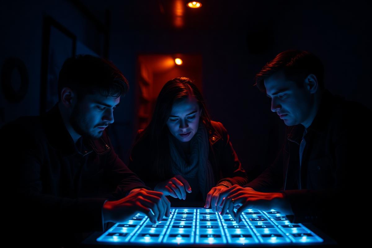 Des participants concentrés dans une salle d'escape game immersive