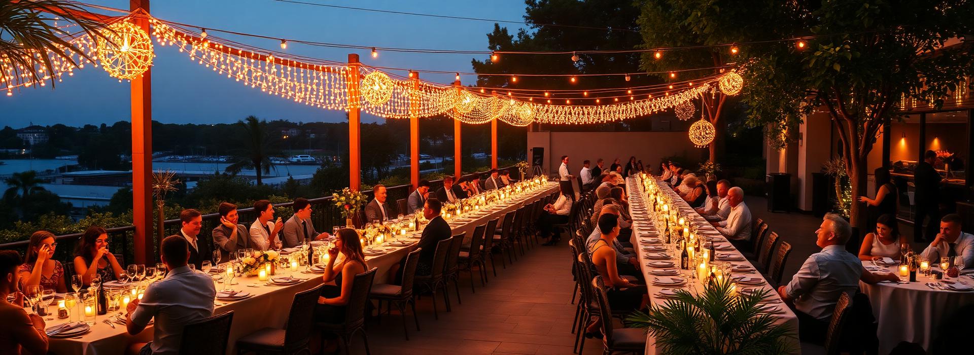 Une soirée d'entreprise sur une terrasse illuminée